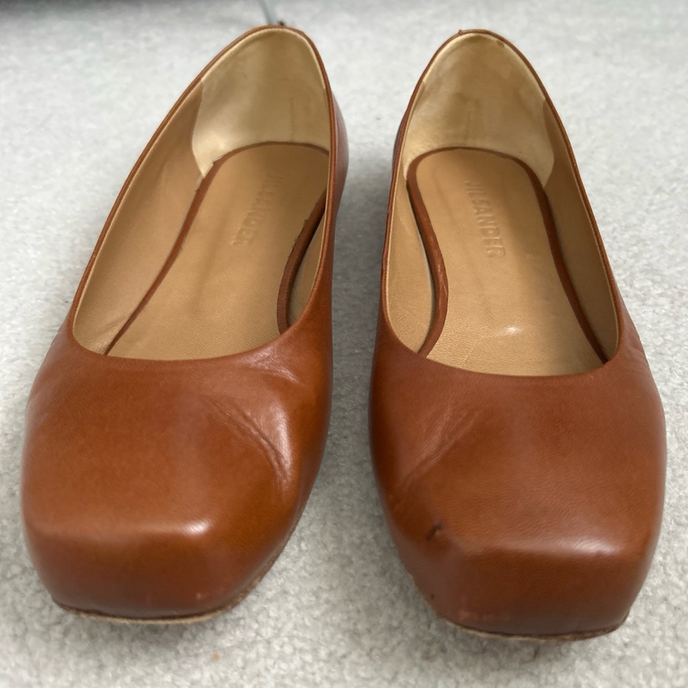Jil Sander Light Brown Leather Square Toe Flat Ballet Shoes Size 37 7 - Picture 4 of 13